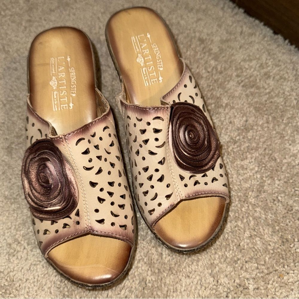 L’ Artiste by Spring Step Amara Beige Mocha Tan Leather Sandals 39